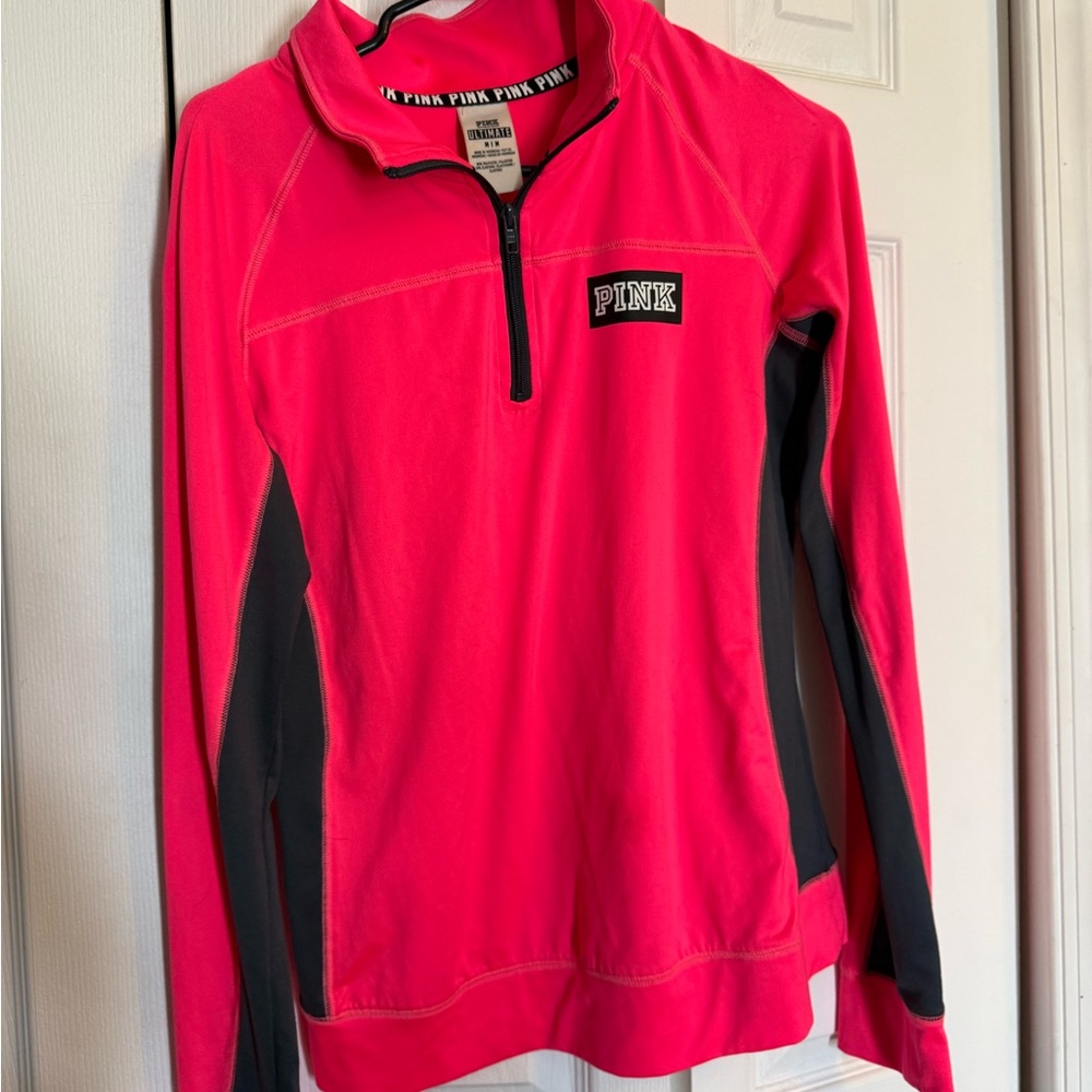 PINK Victoria's Secret Hot Pink and Black Quarter-Zip Sweatshirt